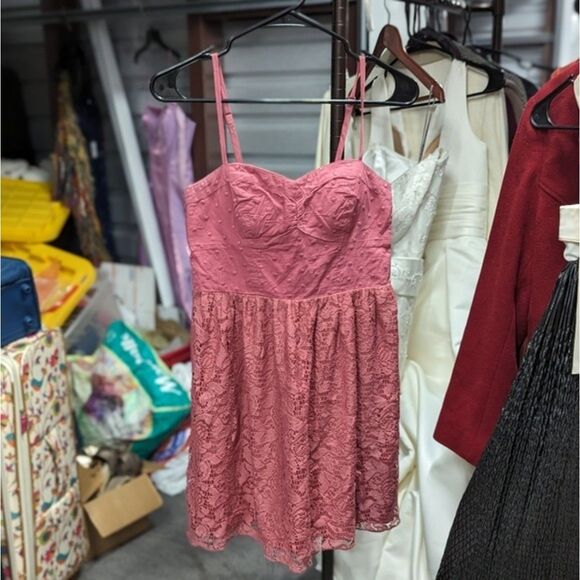 Pink Small Polka Dot Lace Mini Dress Coquette Balletcore Fairycore AE - Picture 3 of 8